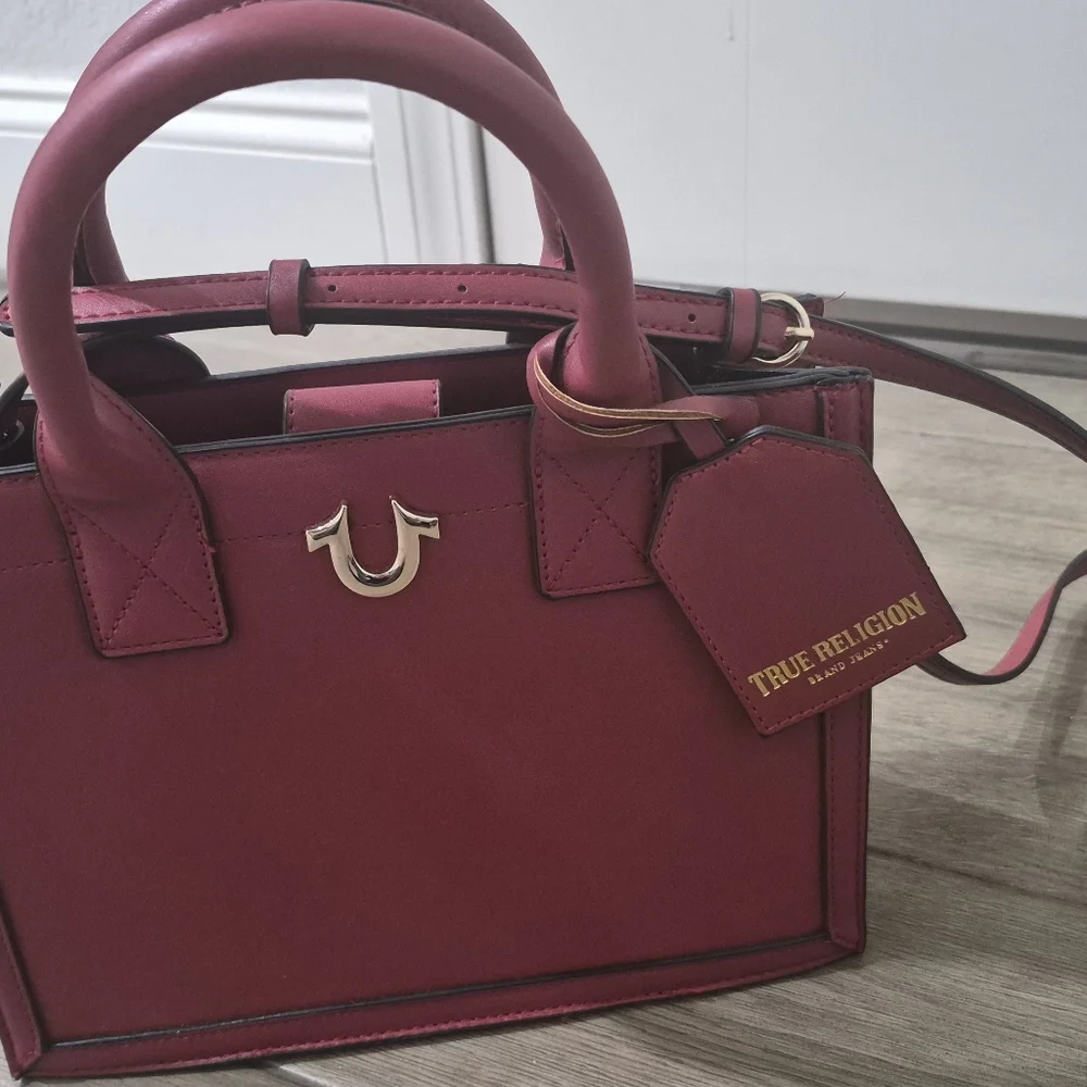 True Religion Red Leather Tote Crossbody Handbag